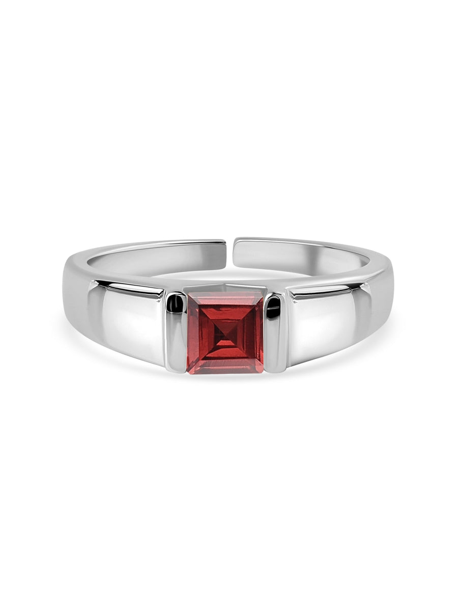 Natural Garnet Bold Band Silver Ring