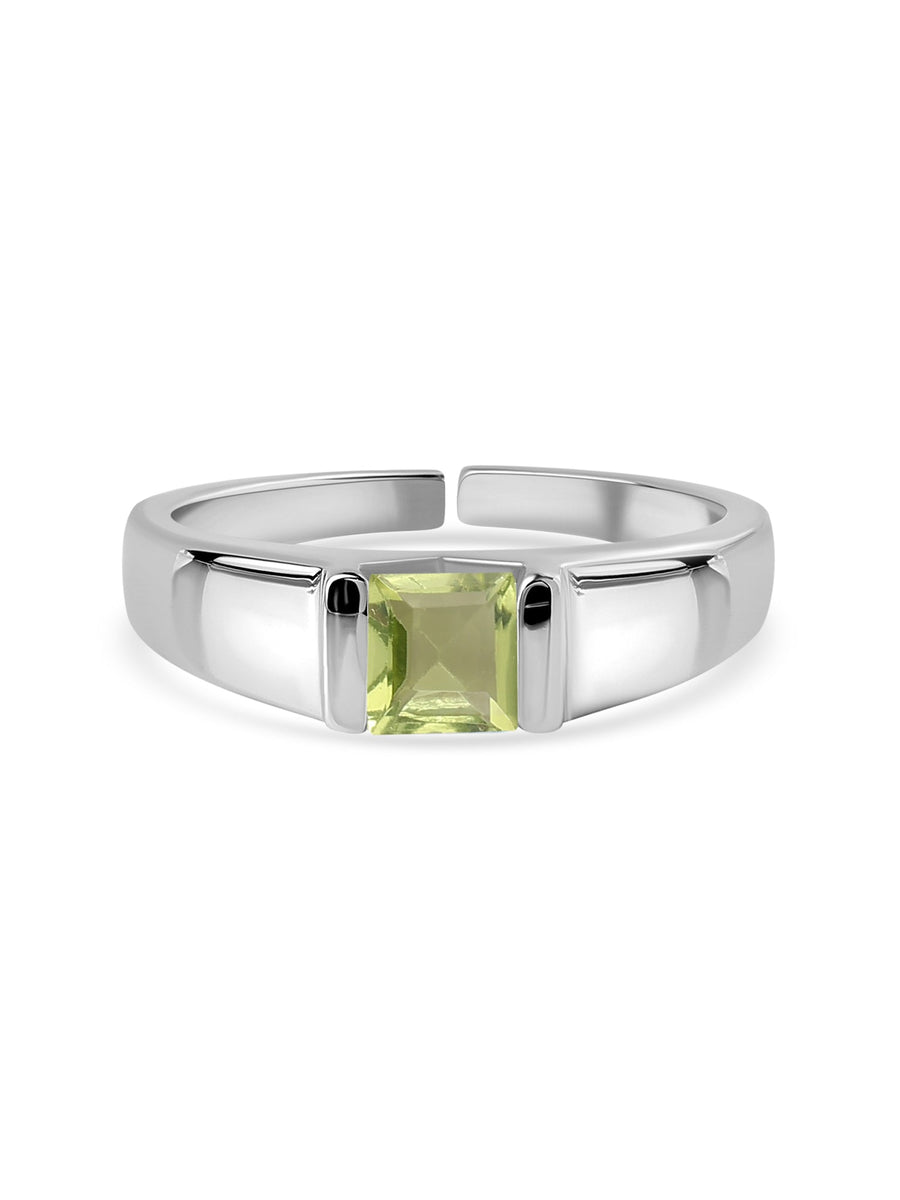 Natural Peridot Bold Band Silver Ring