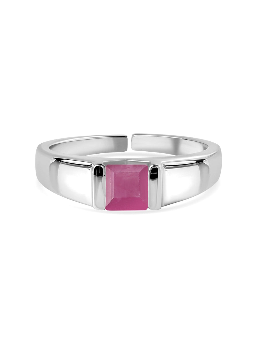 Natural Ruby Bold Band Silver Ring