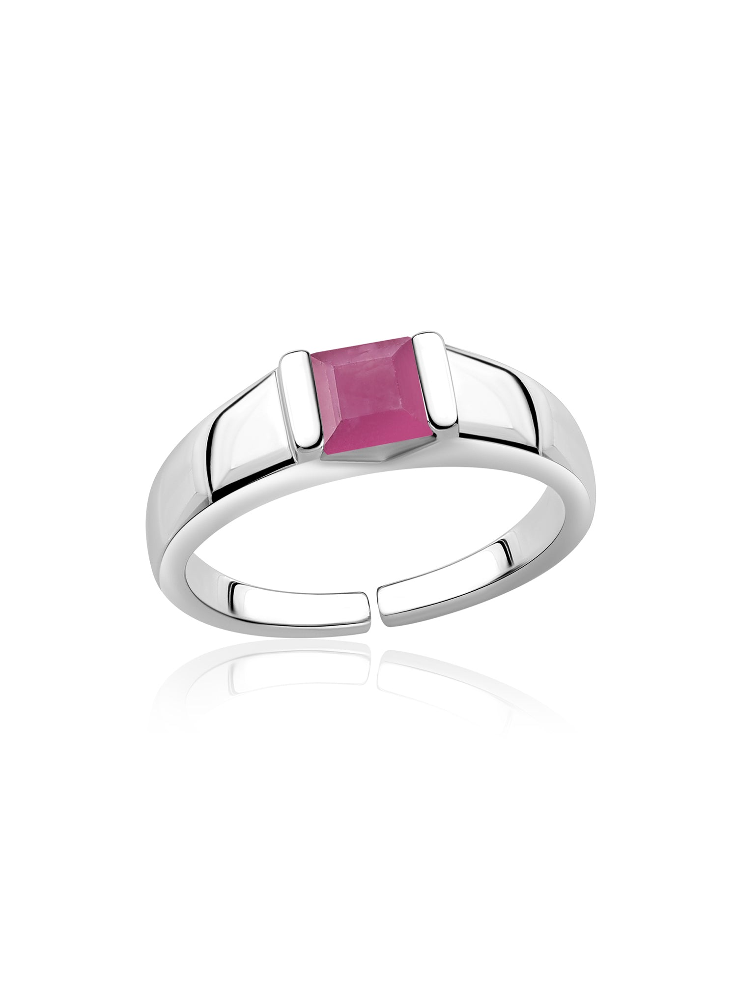 Natural Ruby Bold Band Silver Ring