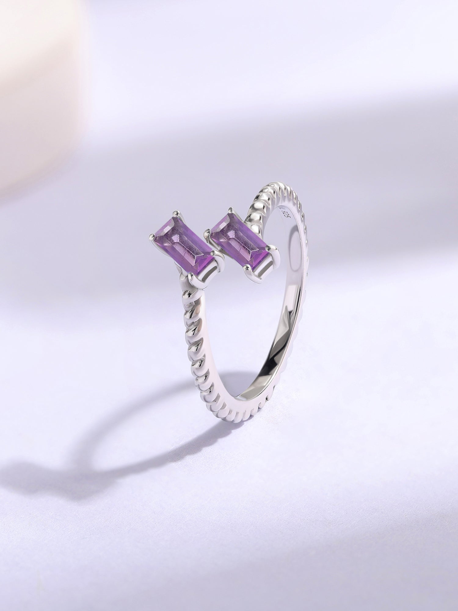 Natural Amethyst Sleek Silver Baguette Ring