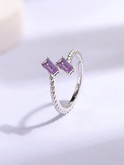 Natural Amethyst Sleek Silver Baguette Ring