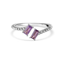 Natural Amethyst Sleek Silver Baguette Ring