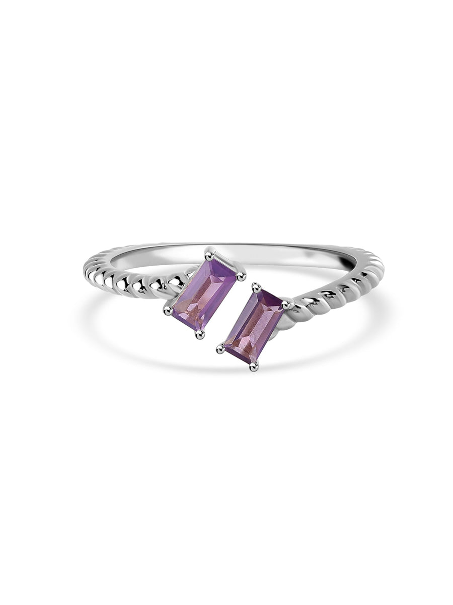 Natural Amethyst Sleek Silver Baguette Ring