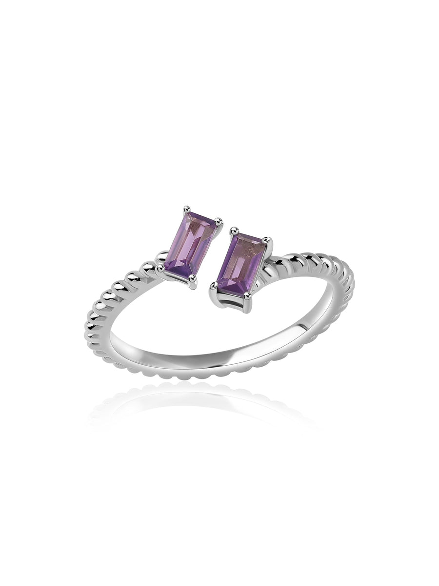 Natural Amethyst Sleek Silver Baguette Ring