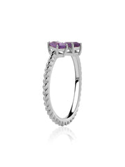 Natural Amethyst Sleek Silver Baguette Ring
