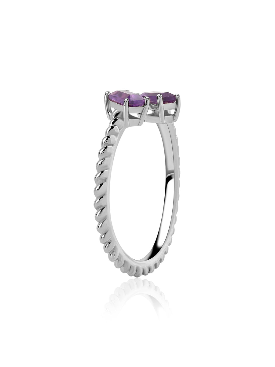 Natural Amethyst Sleek Silver Baguette Ring