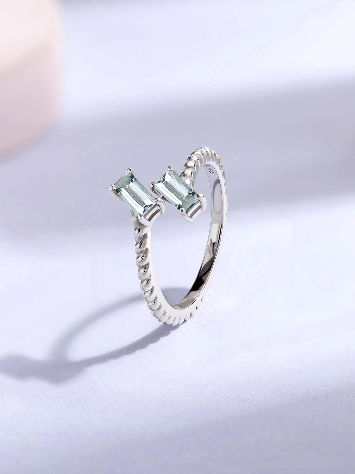 Natural Aquamarine Sleek Silver Baguette Ring