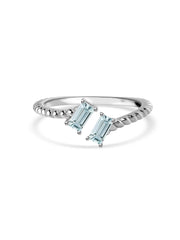 Natural Aquamarine Sleek Silver Baguette Ring