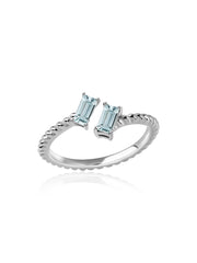 Natural Aquamarine Sleek Silver Baguette Ring