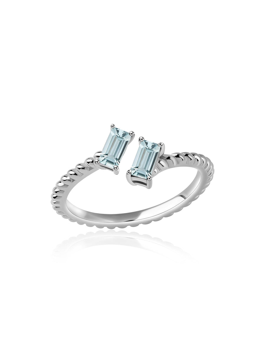 Natural Aquamarine Sleek Silver Baguette Ring