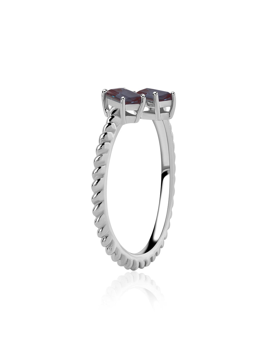 Alexandrite Sleek Silver Baguette Ring