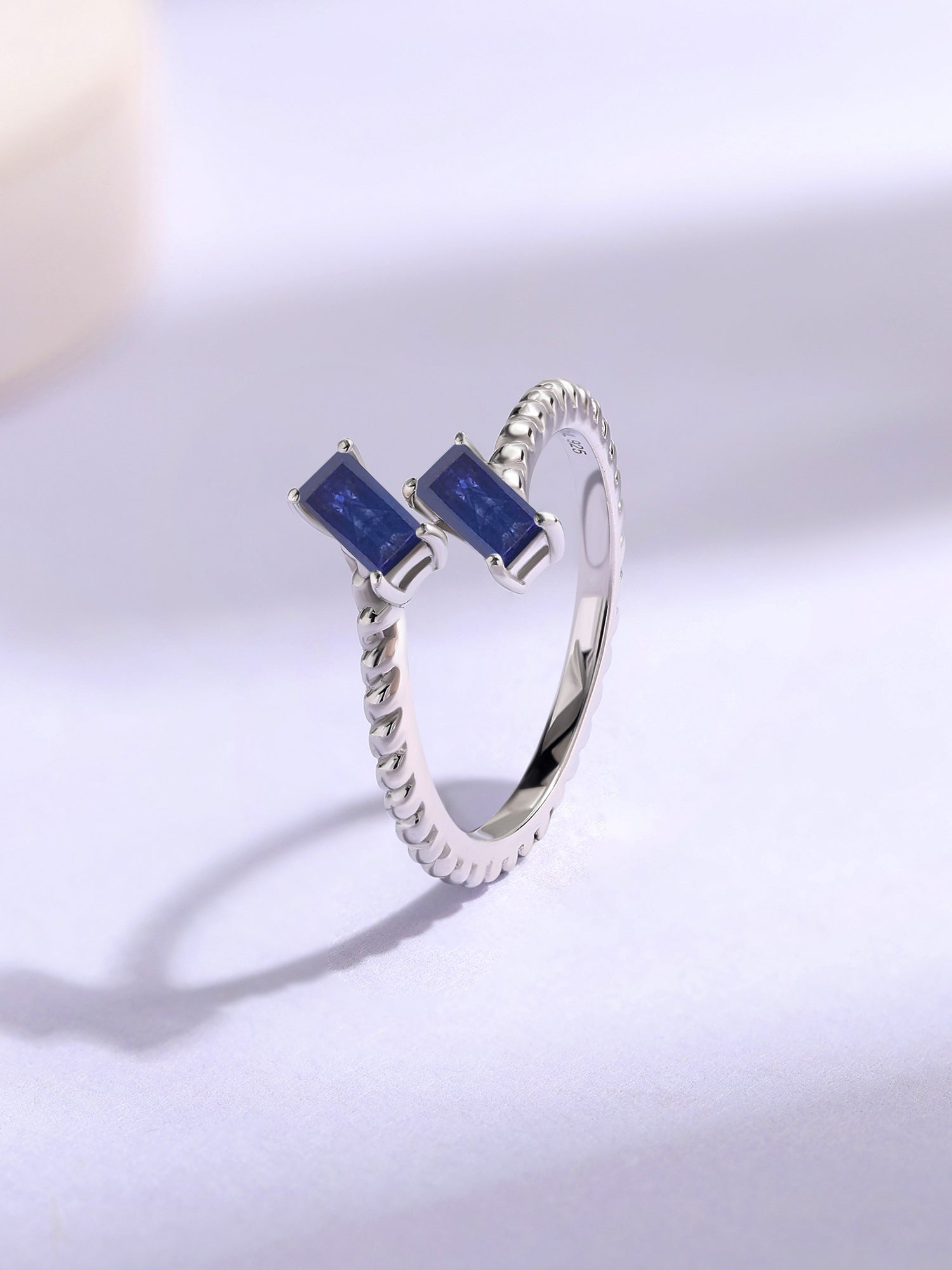 Natural Blue Sapphire Sleek Silver Baguette Ring