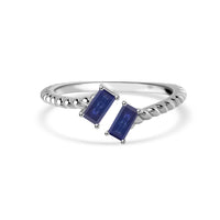 Natural Blue Sapphire Sleek Silver Baguette Ring