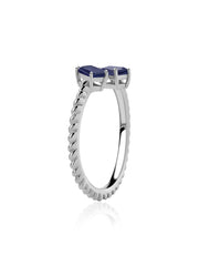 Natural Blue Sapphire Sleek Silver Baguette Ring