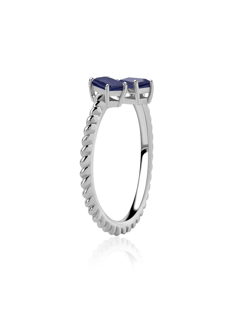 Natural Blue Sapphire Sleek Silver Baguette Ring