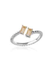 Natural Citrine Sleek Silver Baguette Ring