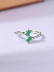 Natural Emerald Sleek Silver Baguette Ring