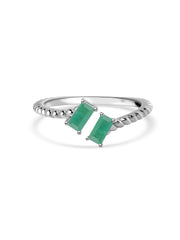 Natural Emerald Sleek Silver Baguette Ring
