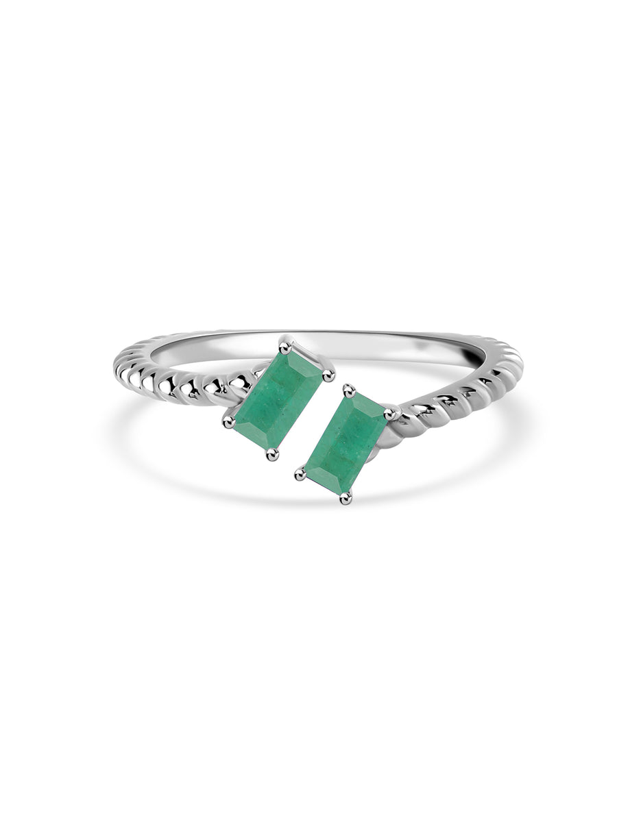 Natural Emerald Sleek Silver Baguette Ring