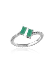 Natural Emerald Sleek Silver Baguette Ring