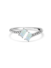 Natural Ethiopian Opal Sleek Silver Baguette Ring