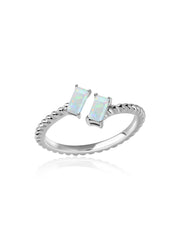 Natural Ethiopian Opal Sleek Silver Baguette Ring