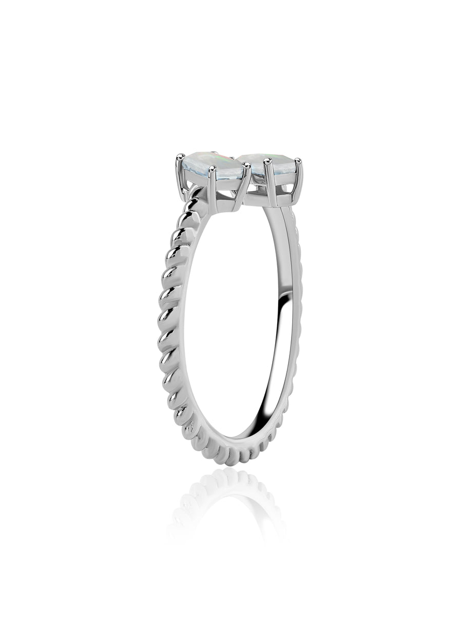 Natural Ethiopian Opal Sleek Silver Baguette Ring