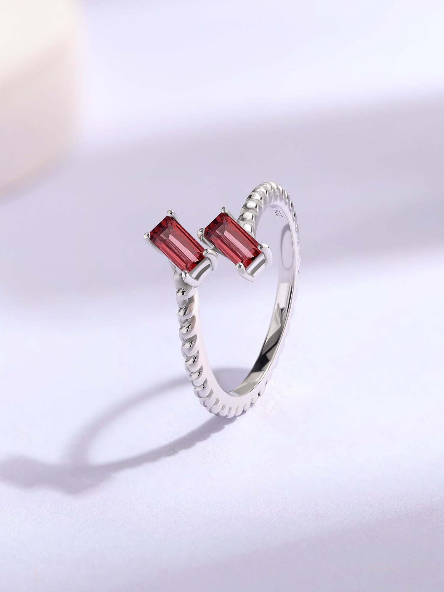 Natural Garnet Sleek Silver Baguette Ring