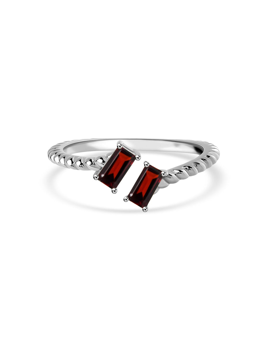 Natural Garnet Sleek Silver Baguette Ring