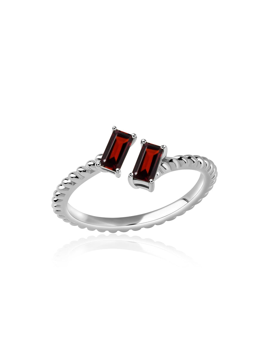 Natural Garnet Sleek Silver Baguette Ring