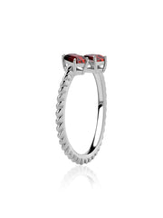 Natural Garnet Sleek Silver Baguette Ring