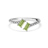 Natural Peridot Sleek Silver Baguette Ring