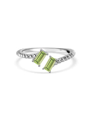 Natural Peridot Sleek Silver Baguette Ring