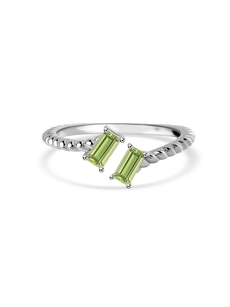 Natural Peridot Sleek Silver Baguette Ring