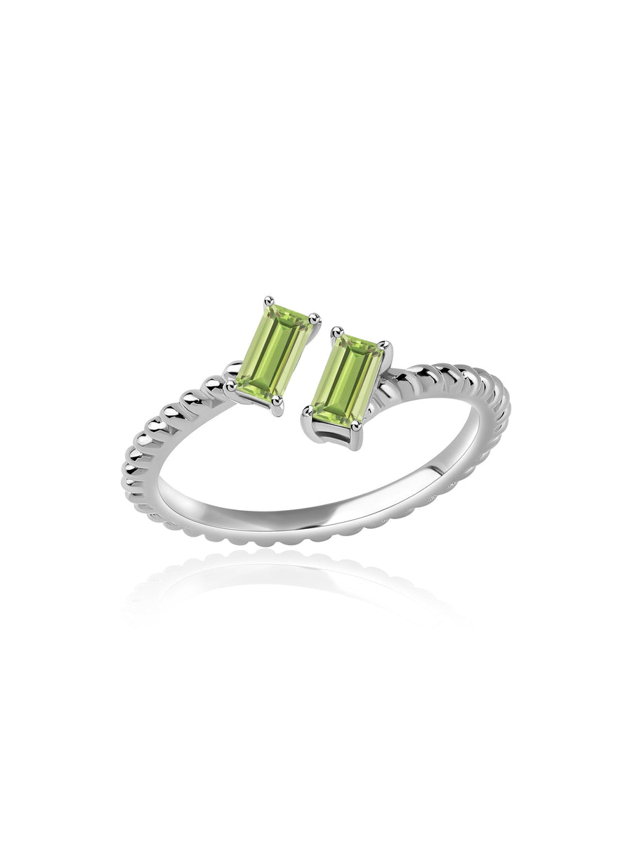 Natural Peridot Sleek Silver Baguette Ring