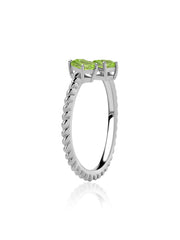 Natural Peridot Sleek Silver Baguette Ring