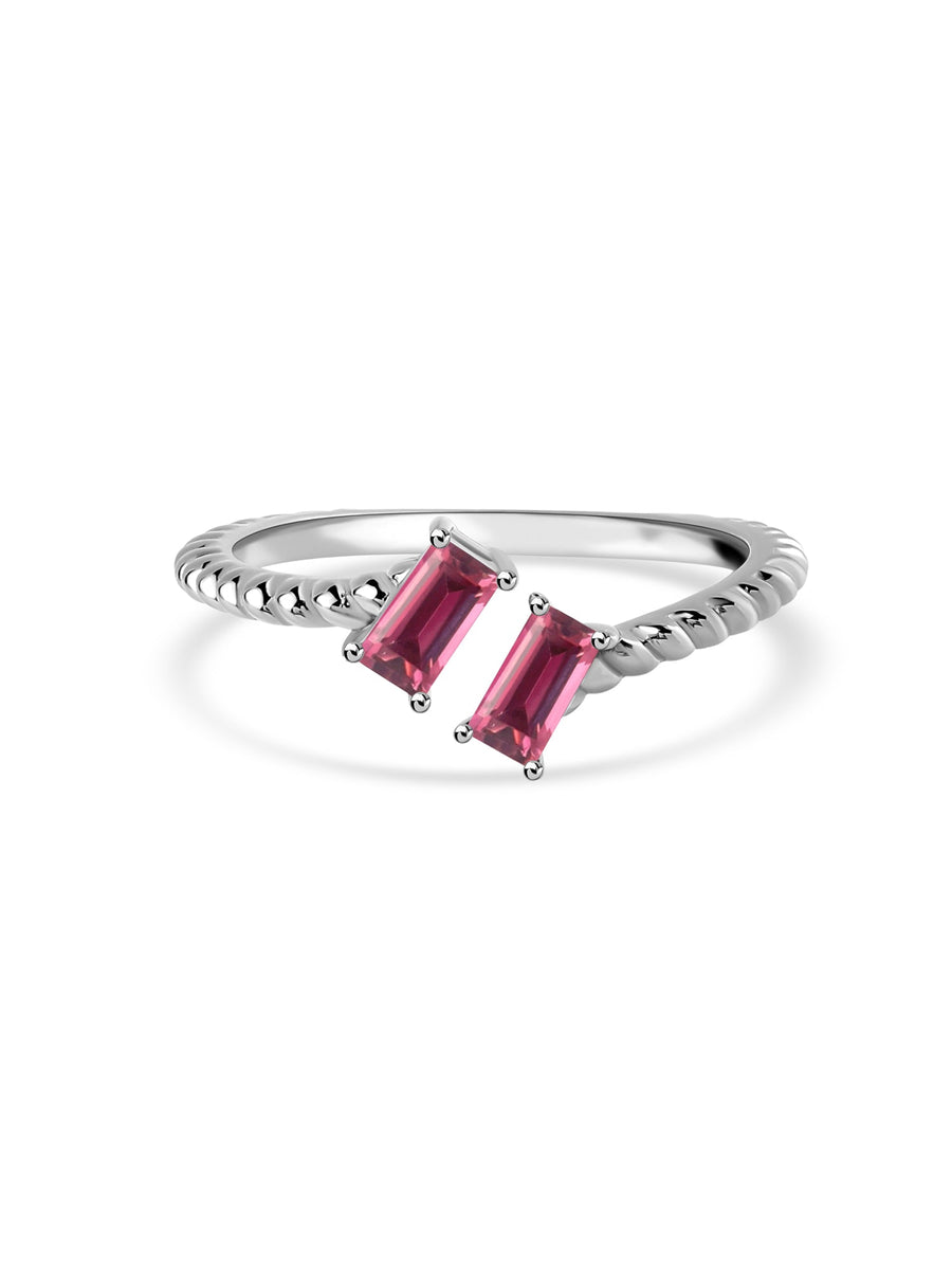 Natural Tourmaline Sleek Silver Baguette Ring