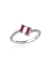 Natural Tourmaline Sleek Silver Baguette Ring