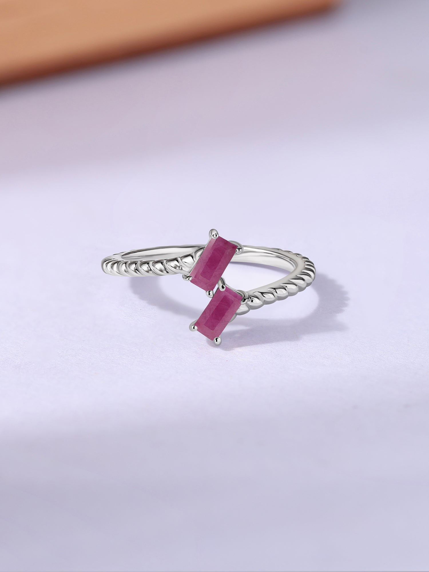 Natural Ruby Sleek Silver Baguette Ring