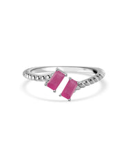 Natural Ruby Sleek Silver Baguette Ring