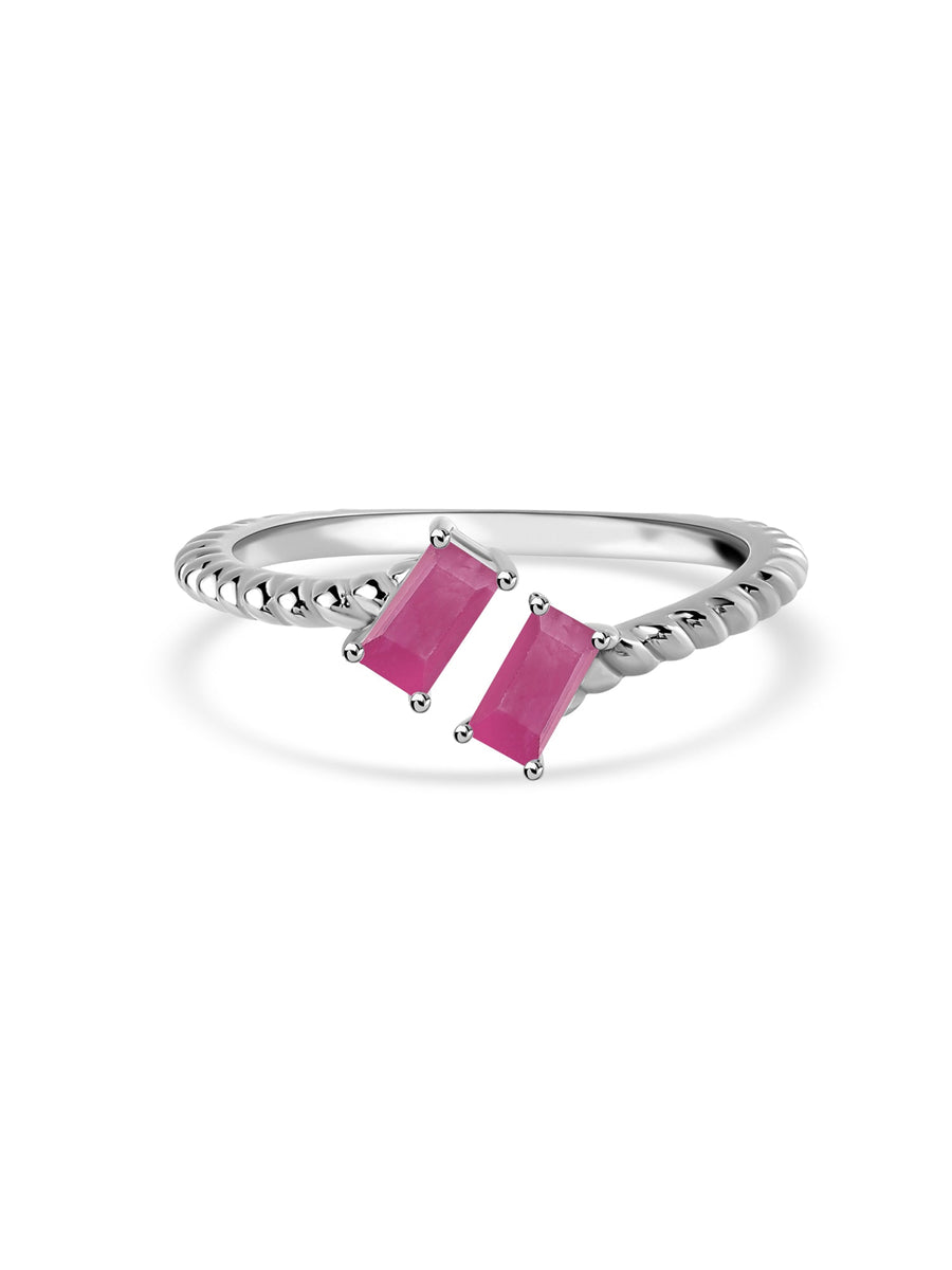 Natural Ruby Sleek Silver Baguette Ring