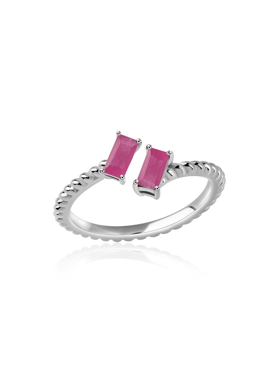 Natural Ruby Sleek Silver Baguette Ring