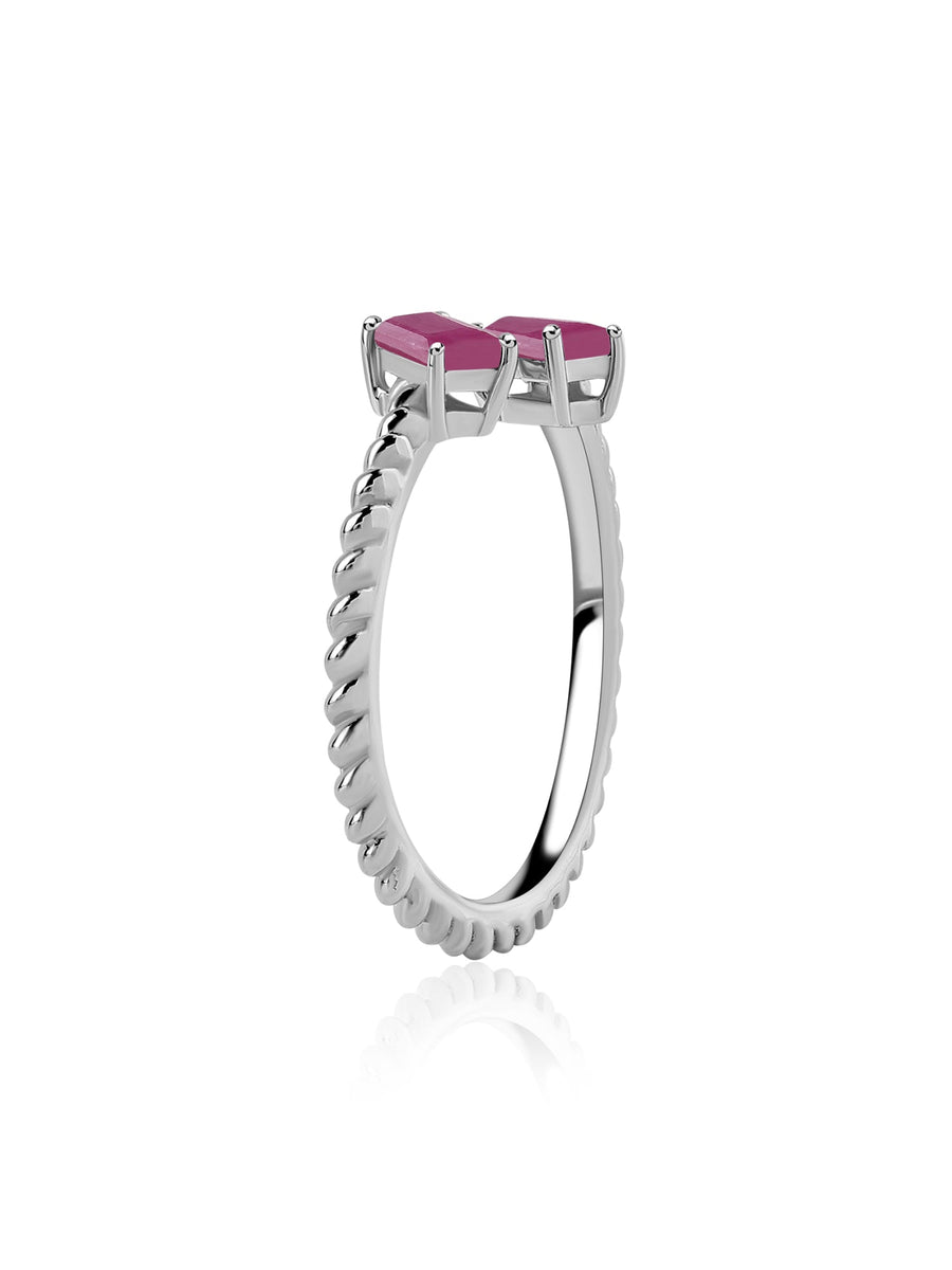 Natural Ruby Sleek Silver Baguette Ring