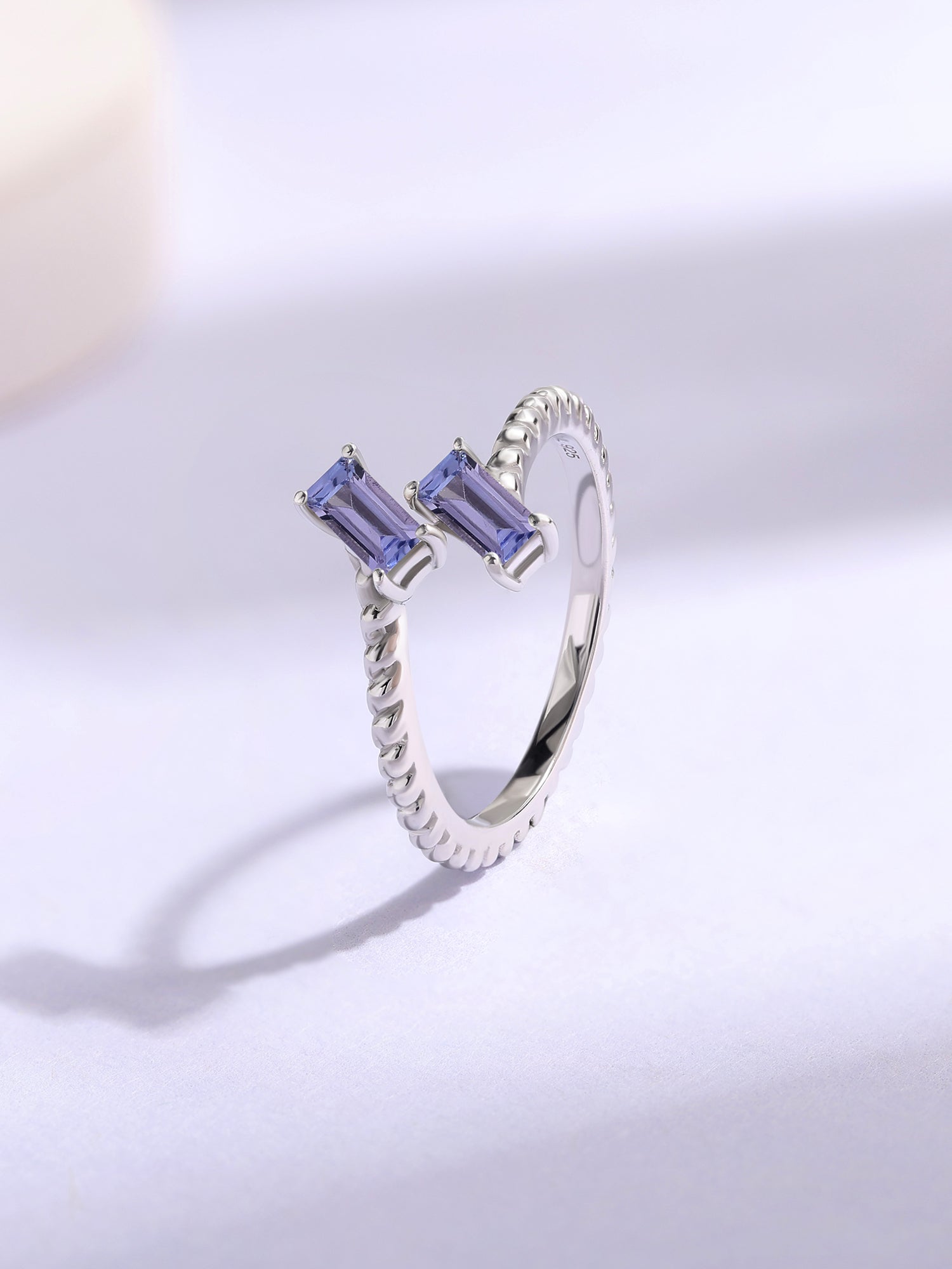 Natural Tanzanite Sleek Silver Baguette Ring