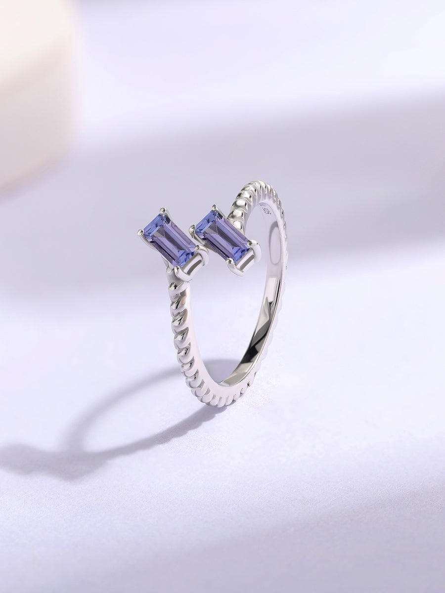 Natural Tanzanite Sleek Silver Baguette Ring