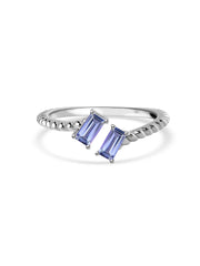 Natural Tanzanite Sleek Silver Baguette Ring