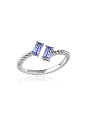 Natural Tanzanite Sleek Silver Baguette Ring