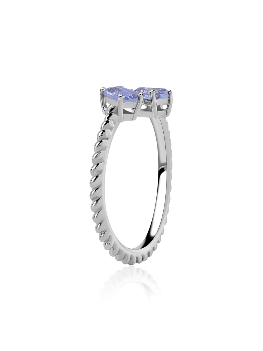 Natural Tanzanite Sleek Silver Baguette Ring