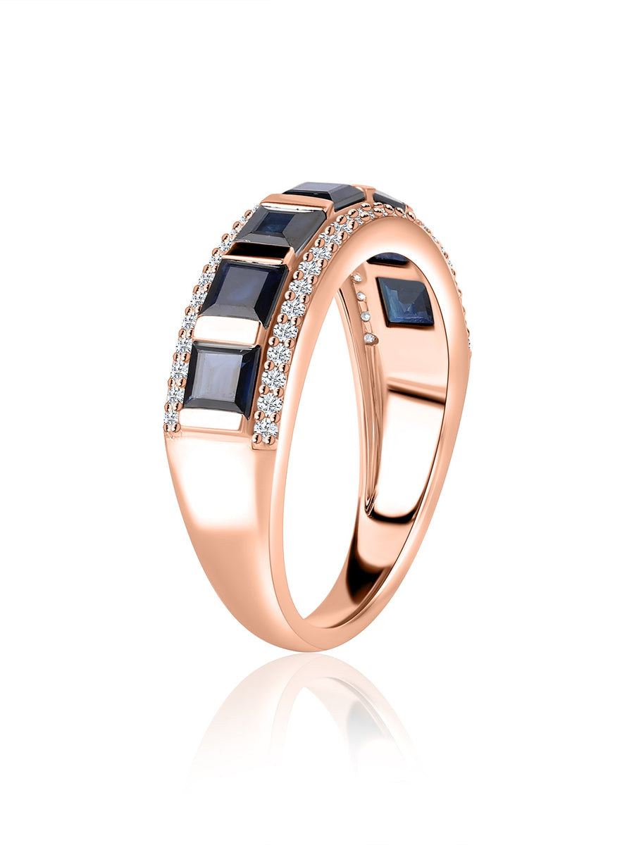 Blue Sapphires Wide Band Gold Ring